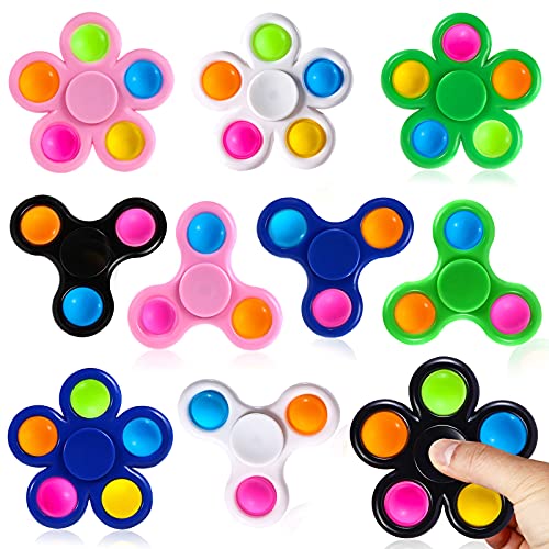 SCIONE 10 Pack Pop Fidget Spinners Push Bubble Pop Simple Fidget Toy para niños Adultos, Pop Party Favors Goodie Bag Stuffers Sensory Fidget Packs ADHD Ansiedad Alivio del estrés Reductor