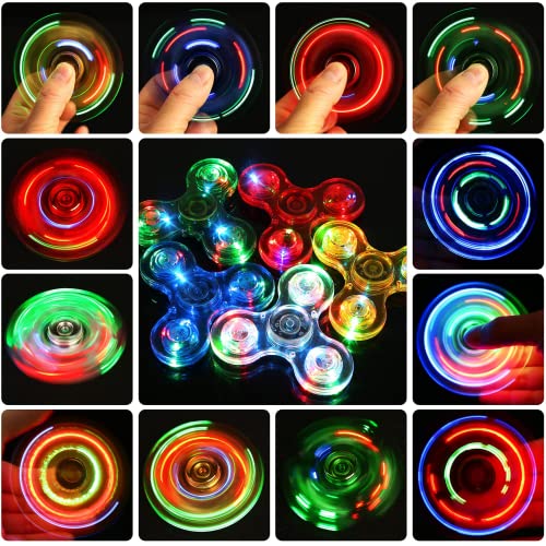 SCIONE Fidget Spinner Pack 5, Regalos Fiestas de Navidad Juguetes para niños-Pack de Fidget Cristal LED Juguete para Dedos Fidget Spinner de Mano-ADHD Juguete contra Ansiedad Reductor de Estrés