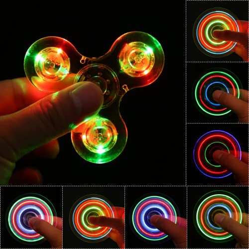 SCIONE Fidget Spinner Pack 5, Regalos Fiestas de Navidad Juguetes para niños-Pack de Fidget Cristal LED Juguete para Dedos Fidget Spinner de Mano-ADHD Juguete contra Ansiedad Reductor de Estrés