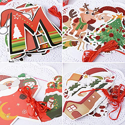 SERWOO 6pcs Guirnaldas Navidad Banderas Banderines Buntings Banner Colgantes Decorativas Decoración Feliz Navidad Merry Christmas Muñeco de Nieve Papá Noel Arbol de Navidad