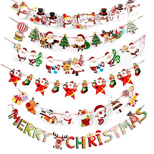 SERWOO 6pcs Guirnaldas Navidad Banderas Banderines Buntings Banner Colgantes Decorativas Decoración Feliz Navidad Merry Christmas Muñeco de Nieve Papá Noel Arbol de Navidad