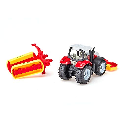 siku 1672, Tractor Steyr con combinación de remolque segadora Pöttinger, Metal/Plástico, Rojo, Vehículo de juguete para niños