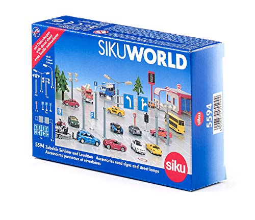 siku 5594, Set de accesorios con señales de carretera y farolas, Plástico, Multicolor, Versatilidad de juego