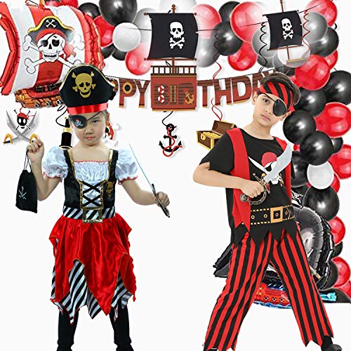 Sincere Party Disfraz de pirata para niñas Pirata Bucanero Princesa Vestido de lujo con espada, bolsa de pirata, parche en el ojo y sombrero 7-8 años