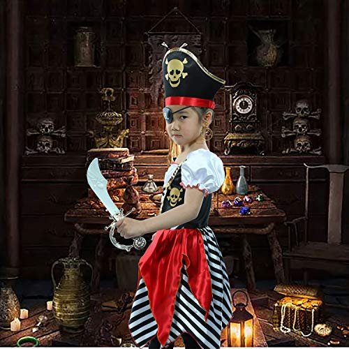 Sincere Party Disfraz de pirata para niñas Pirata Bucanero Princesa Vestido de lujo con espada, bolsa de pirata, parche en el ojo y sombrero 7-8 años