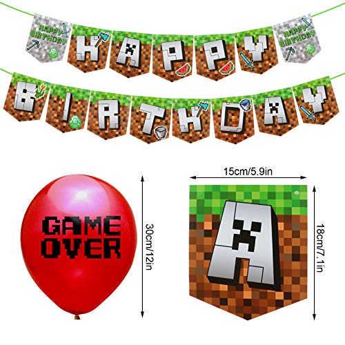 Sinwind Decoración de Cumpleaños para Niños, Decoraciones de Cumpleaños de Videojuegos Látex Globos de Píxeles Videojuegos Globos Pancarta de Cumpleaños para Niño (Color 2)