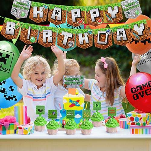 Sinwind Decoración de Cumpleaños para Niños, Decoraciones de Cumpleaños de Videojuegos Látex Globos de Píxeles Videojuegos Globos Pancarta de Cumpleaños para Niño (Color 2)