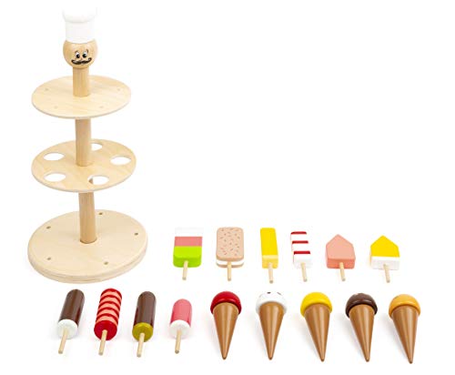 Small Foot 11488 Eisständer Luigi Gelato aus Holz, Zubehör für Kaufmannsladen und Kinderküche, mit 15 Eissorten Juguete, Multicolor