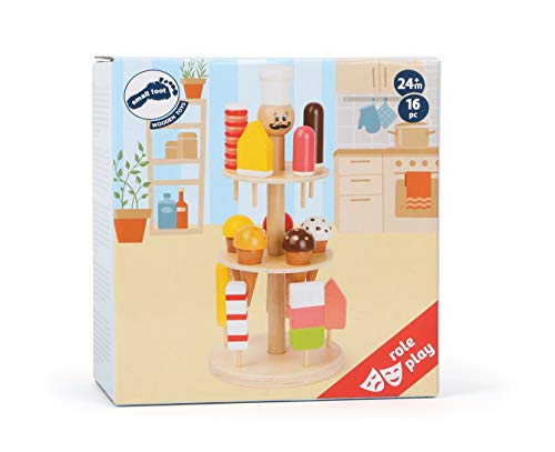 Small Foot 11488 Eisständer Luigi Gelato aus Holz, Zubehör für Kaufmannsladen und Kinderküche, mit 15 Eissorten Juguete, Multicolor