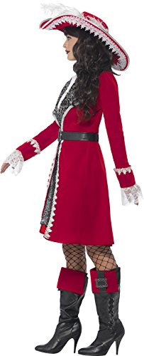 Smiffys-45533L Disfraz de capitana auténtica de Lujo, con Vestido, Chaqueta, Corbata y fu, Color Rojo, L-EU Tamaño 44-46 (Smiffy'S 45533L)