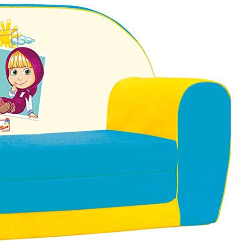 Sofá infantil Masha y el Oso, sofá cama abatible para la habitación de los niños (sofá infantil abatible, apto a partir de los 18 meses, dimensiones de transporte: 78 x 42 x 36 cm), multicolor