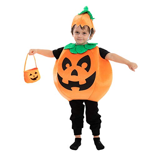 Spooktacular Creations Child Pumpkin Costume with a Pumpkin Basket and a Hat for Halloween Dress Up Party (Toddler( 3- 4yrs ))