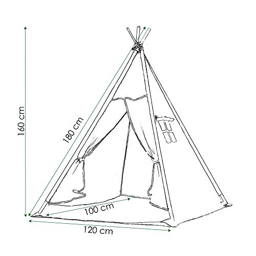 Springos, Gris 2 Rayas, Niños, Tienda Tipi, Wigwam con Colchoneta de Algodón, Tienda de Campaña Infantil, Tienda de Juego Infantil, Tipi de Juego a los Indios, Rincón de Cariño 160*120*100 cm