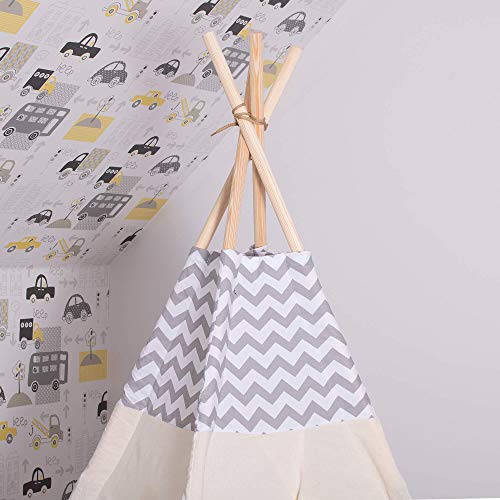 Springos, Gris 2 Rayas, Niños, Tienda Tipi, Wigwam con Colchoneta de Algodón, Tienda de Campaña Infantil, Tienda de Juego Infantil, Tipi de Juego a los Indios, Rincón de Cariño 160*120*100 cm