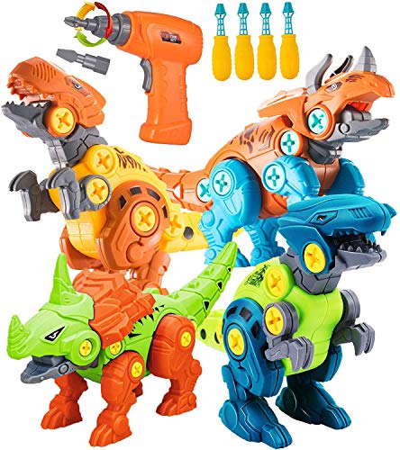 STAY GENT Dinosaurio Juguetes para Niños con Taladro Eléctrico, 4 Packs DIY Dinosaurio Educativo Stem Juguetes, Dinosaurio Juguetes para 3-7 Años El Viejo Chicos y Chicas