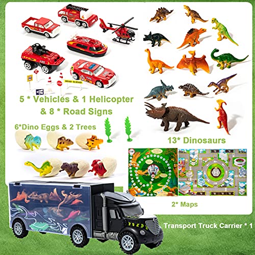 STAY GENT Dinosaurios Juguetes Camion Transporte Coches, Camiones de Juguete con 13 Pcs Dinosaurios Juguetes, Regalo de Juguete Educativo para niños y niñas 3 4 5 6 7