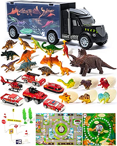 STAY GENT Dinosaurios Juguetes Camion Transporte Coches, Camiones de Juguete con 13 Pcs Dinosaurios Juguetes, Regalo de Juguete Educativo para niños y niñas 3 4 5 6 7