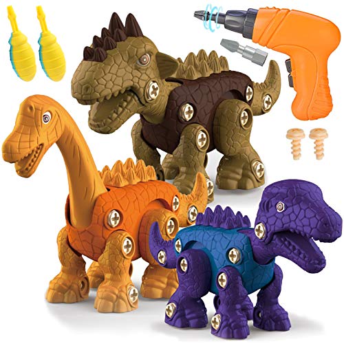 STAY GENT Dinosaurios Juguetes con Taladro Eléctrico para Niños 3 Packs DIY Dinosaurio Educativo Juguete con Juego Construccion Puzzle Stem Regalo para Chicos Chicas Niñas 3 4 5 6 7 Años