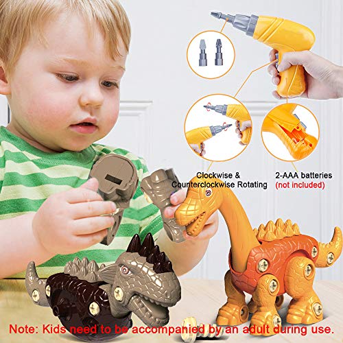 STAY GENT Dinosaurios Juguetes con Taladro Eléctrico para Niños 3 Packs DIY Dinosaurio Educativo Juguete con Juego Construccion Puzzle Stem Regalo para Chicos Chicas Niñas 3 4 5 6 7 Años