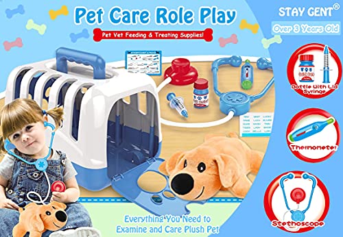 STAY GENT Kit de Maletín Veterinario Accesorios Juegos de Imitación Veterinario Juguete con Portador de Perros con Barra de Acoplamiento y Perro de Peluche Regalos para Niños Niñas 3 4 5 6 7 Años