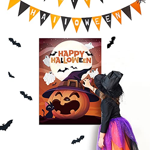 TAROME Pin The Nose on The Pumpkin Game Actividades de Fiesta de Halloween Pin Game Póster de Calabaza Grande Juego de Recuerdos de Fiesta de Halloween con 24pcs Pegatinas de Nariz para Niños Niñas