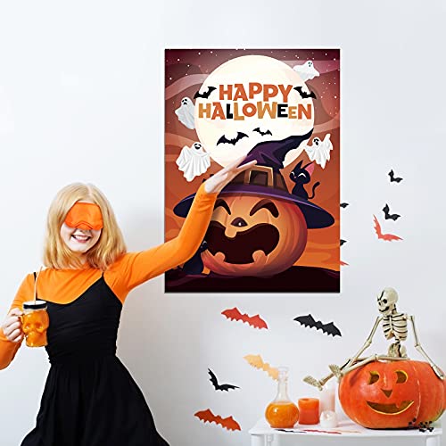 TAROME Pin The Nose on The Pumpkin Game Actividades de Fiesta de Halloween Pin Game Póster de Calabaza Grande Juego de Recuerdos de Fiesta de Halloween con 24pcs Pegatinas de Nariz para Niños Niñas