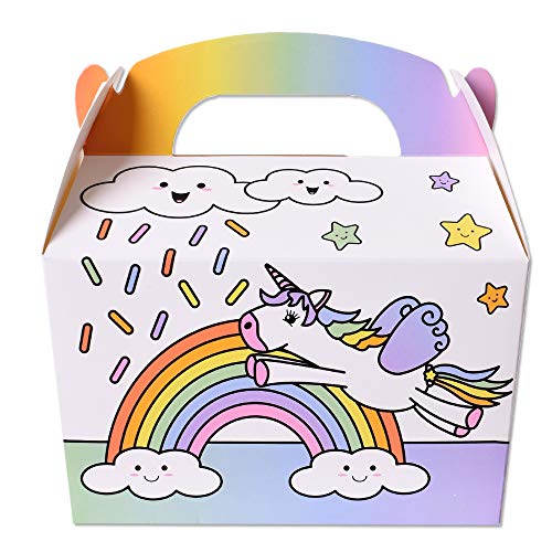 TE-Tend - Caja de cartón con diseño de unicornio, 12 unidades, caja de regalo, caja de regalo para fiestas, cumpleaños infantiles, caja plegable, multicolor