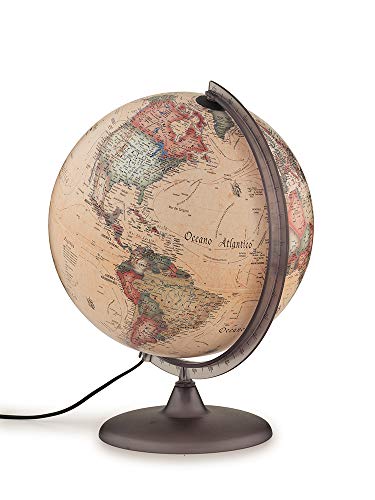 Tecnodidattica – Globo terráqueo A2 Atmosphere luminoso, giratorio, cartografía estilo antiguo y meridiano graduado, diámetro 30 cm