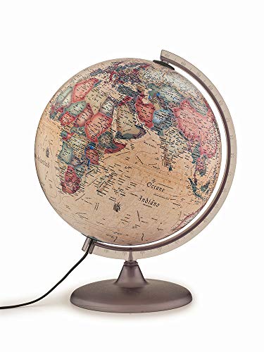 Tecnodidattica – Globo terráqueo A2 Atmosphere luminoso, giratorio, cartografía estilo antiguo y meridiano graduado, diámetro 30 cm