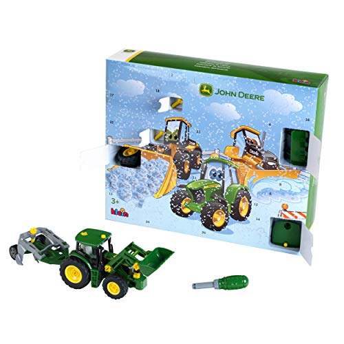 Theo Klein 3936 Calendario de Adviento John Deere con 24 puertas - Juego para la construcción de un tractor - Inc. destornillador - Para niños a partir de 3 años