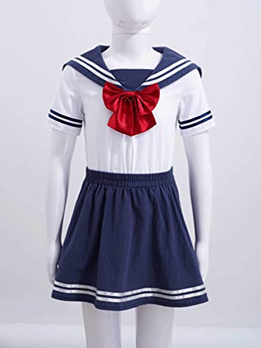 TiaoBug Vestido de Uniforme Escolar Camisas de Vestir de Marinero Clásicas de Escuela Japonesa para Niñas Disfraz de Uniformes Cosplay de Anime con Pajarita 6-14 Años Azul Marino 10 años