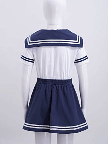 TiaoBug Vestido de Uniforme Escolar Camisas de Vestir de Marinero Clásicas de Escuela Japonesa para Niñas Disfraz de Uniformes Cosplay de Anime con Pajarita 6-14 Años Azul Marino 10 años