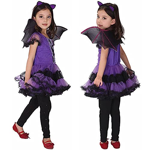 TMOYJPX Disfraz Halloween Niña Vampira 2-16 Años - Disfraces Vestido Niña Princesa y Sombrero de Bruja Ropa Costume Vestirse Fiesta (D, 8-9 años)