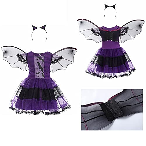 TMOYJPX Disfraz Halloween Niña Vampira 2-16 Años - Disfraces Vestido Niña Princesa y Sombrero de Bruja Ropa Costume Vestirse Fiesta (D, 8-9 años)