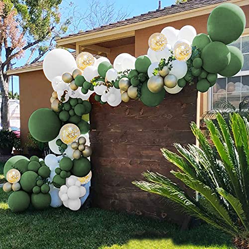 TOLOYE Guirnalda Globos Cumpleaños Verde Salvia, Arcos de Globos Safari Selva Tropicales con Globos Cumpleaños Oro Blanco Globos Confeti para Baby Shower, Boda,Decoración de Fiesta Cumpleaños