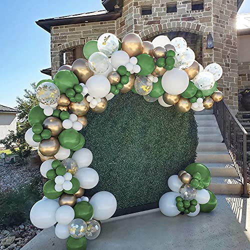 TOLOYE Guirnalda Globos Cumpleaños Verde Salvia, Arcos de Globos Safari Selva Tropicales con Globos Cumpleaños Oro Blanco Globos Confeti para Baby Shower, Boda,Decoración de Fiesta Cumpleaños