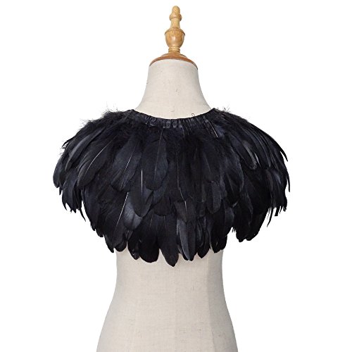 TOOKY L'VOW Gótico Plumas Shrug Mantón Chales Estolas Con Collar Poncho Disfraz Decoración de Partido de Halloween (Negro)