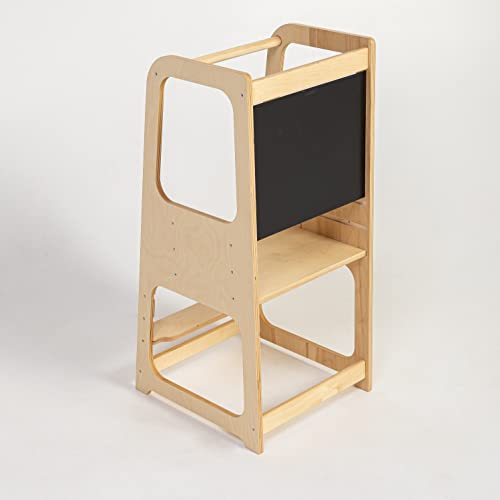 Torre de Aprendizaje Montessori con pizarra - Plataforma de Madera para Trepar en la Cocina para Bebés y Niños - Torres Ajustables para Encimeras y Mesa - Taburete Seguro y Duradero