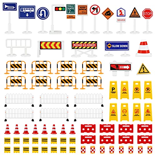 TOYANDONA 80 Piezas de Señales de Calle Juego de Señales de Tráfico Juego de Luces de Tráfico de Juguete Señales de Carretera para Niños