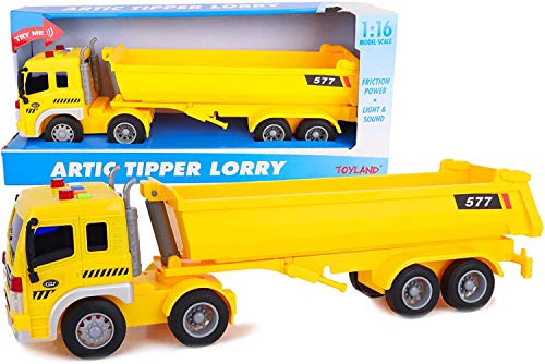 TOYLAND® Camión Volquete Artístico Amarillo de 40 cm con Luces y Sonido - Vehículos para Niños