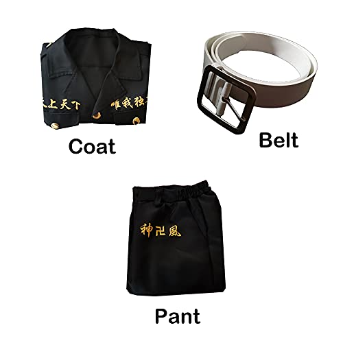 Traje de Cosplay de Tokyo Manji Gang, Anime Traje de Cosplay de Tokyo Revengers Mikey Draken Chaqueta Capa Pantalones Cinturón Baji Keisuke Traje de uniforme Carnaval de Halloween para Mujeres Hombres