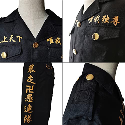 Traje de Cosplay de Tokyo Manji Gang, Anime Traje de Cosplay de Tokyo Revengers Mikey Draken Chaqueta Capa Pantalones Cinturón Baji Keisuke Traje de uniforme Carnaval de Halloween para Mujeres Hombres