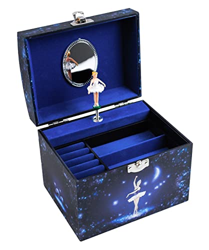 TROUSSELIER - Gran caja de joyas musical fosforescente - Bandeja Estrella - Vanity Case - Colori azul marino