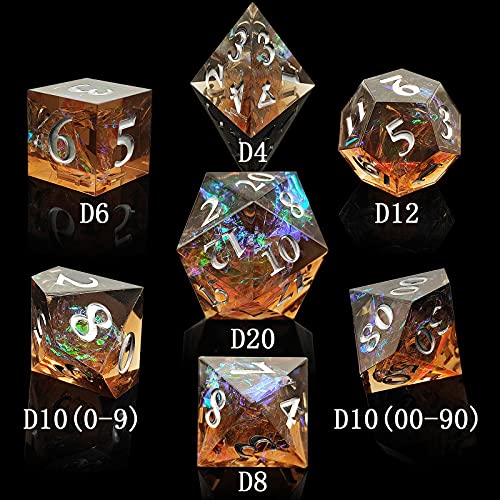 TRPG Juego de dados de resina poliédrica afilada DND con hermosas inclusiones y bordes angulares adecuados para mazmorras y dragones de juego MTG Accesorios D&D Brown