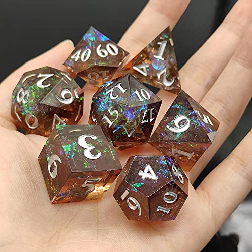 TRPG Juego de dados de resina poliédrica afilada DND con hermosas inclusiones y bordes angulares adecuados para mazmorras y dragones de juego MTG Accesorios D&D Brown