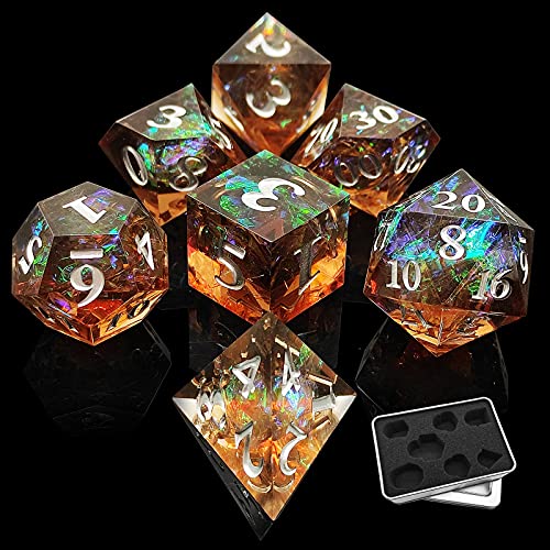 TRPG Juego de dados de resina poliédrica afilada DND con hermosas inclusiones y bordes angulares adecuados para mazmorras y dragones de juego MTG Accesorios D&D Brown