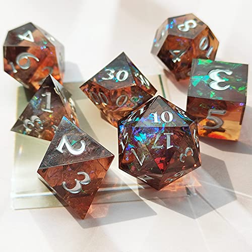 TRPG Juego de dados de resina poliédrica afilada DND con hermosas inclusiones y bordes angulares adecuados para mazmorras y dragones de juego MTG Accesorios D&D Brown