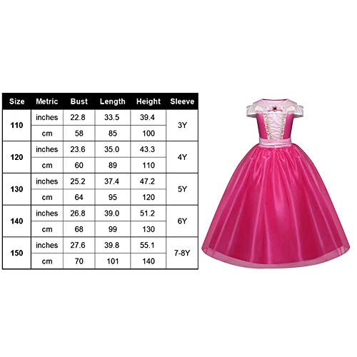 TXYFYP Niña Princesa Aurora Vestido Bella Durmiente Disfraz Cosplay Halloween Navidad Cumpleaños Disfraz Vestido Fit para Edad 3-10 Años - Rosa, 110cm