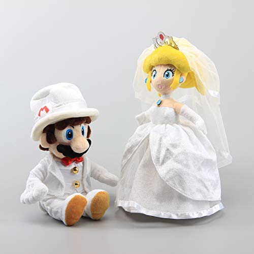 uiuoutoy Super Mario Odyssey Bros Peluche Juguetes Vestido De Novia Bowser Koopa Mario Peach Princess Muñecas Regalo (Mario & Peach Princess)