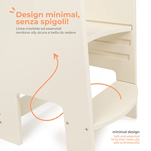 ully One by moblì® | La torre de aprendizaje antimanchas fabricada en Italia | Diseñada por expertos educadores siguiendo los principios Montessori | Torre de aprendizaje con estantes ajustables